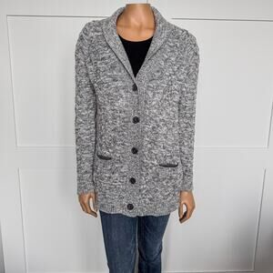 Lands’ End Drifter 100% Cotton Cable Knit Gray Button Up Cardigan-Small(6/8)